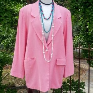 WinterSilks Light Salmon/Coral-colored Raw Silk Blazer Jacket sz LG